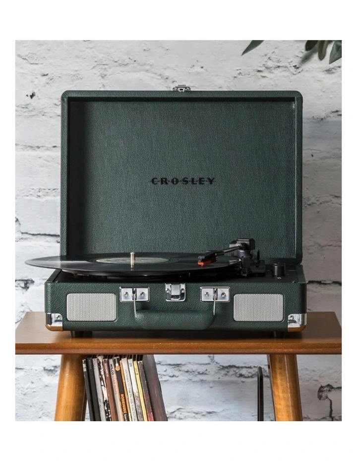 Crosley Cruiser Bluetooth Portable Turntable - Emerald Green Bundled Crosley Record Storage Crate image 4