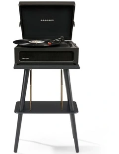 Crosley Voyager Bluetooth Portable Turntable   Entertainment Stand Bundle - Black