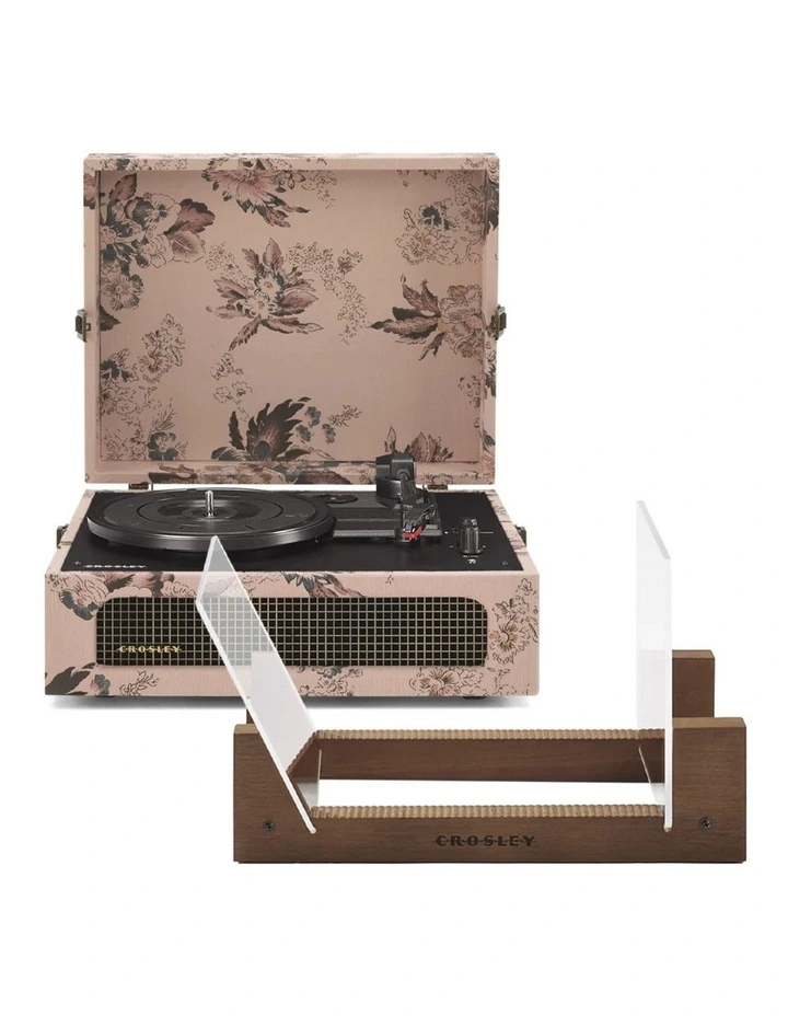 Crosley Voyager Bluetooth Portable Turntable - Floral Bundled Crosley Record Storage Display Stand image 1