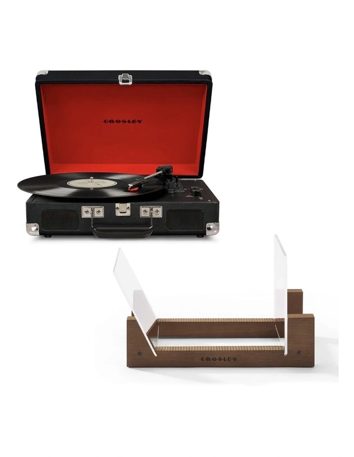 Crosley Cruiser Bluetooth Portable Turntable - Black   Bundled Crosley Record Storage Display Stand image 1