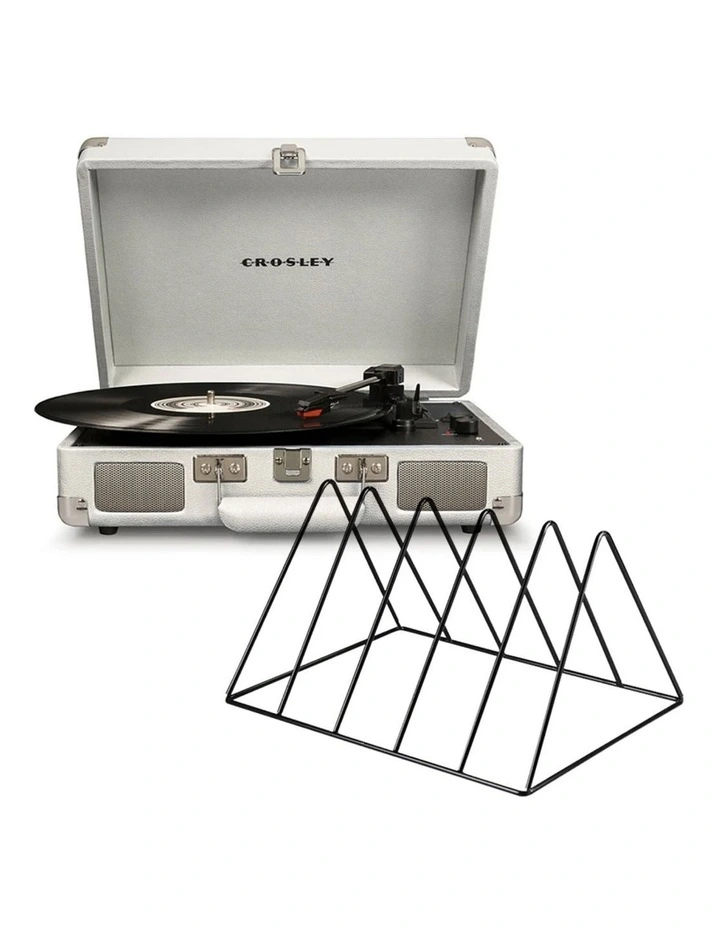 Crosley Cruiser Bluetooth Portable Turntable - White Sands Gadhouse Vinyl Rack Bundle - Black image 1