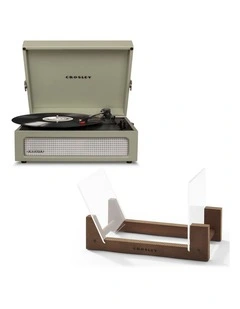 Crosley Voyager Bluetooth Portable Turntable - Sage   Bundled Crosley Record Storage Display Stand