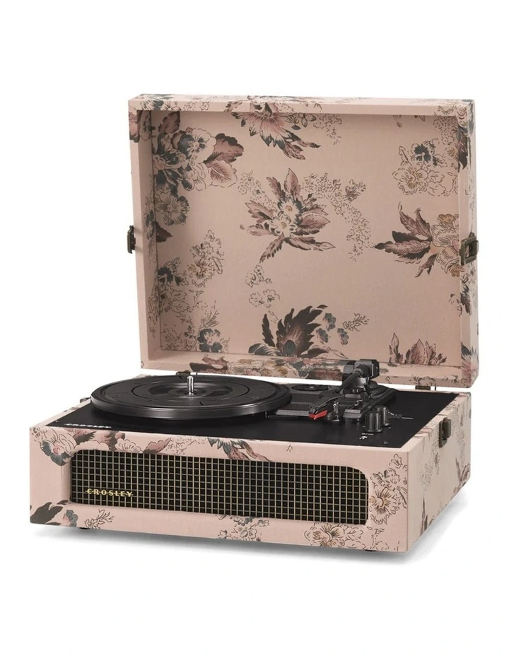 Crosley Voyager Bluetooth Portable Turntable - Floral Bundled Record Storage Crate image 3