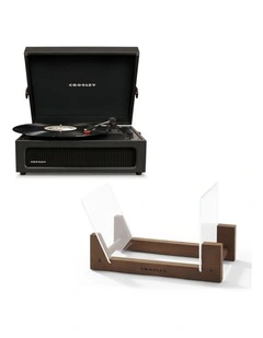 Crosley Voyager Bluetooth Portable Turntable - Black   Bundled Crosley Record Storage Display Stand