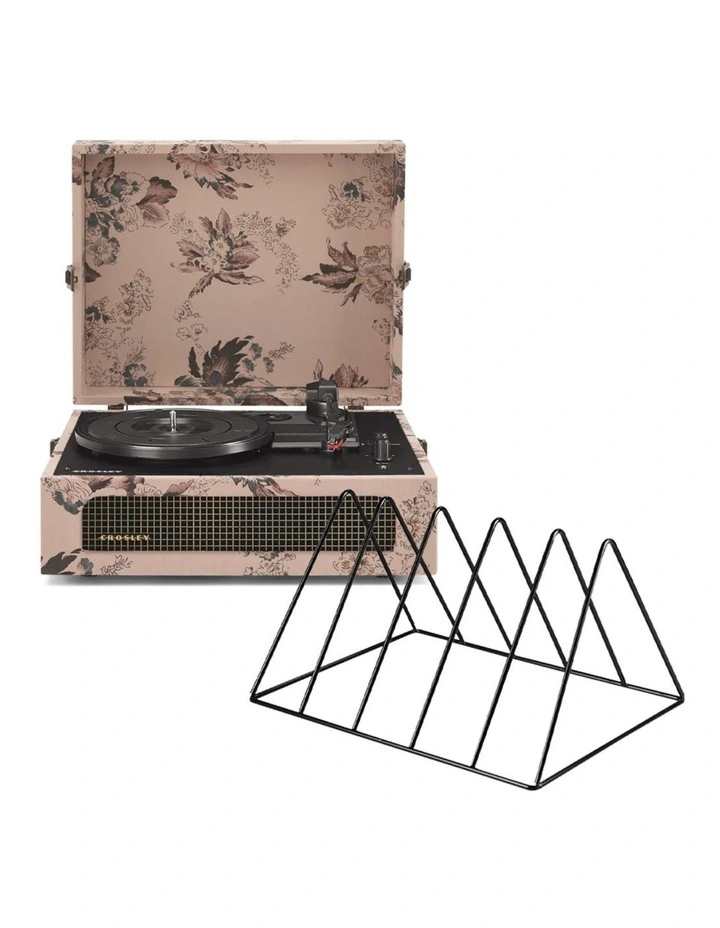 Crosley Voyager Bluetooth Portable Turntable - Floral   Gadhouse Vinyl Rack Bundle - Black image 1