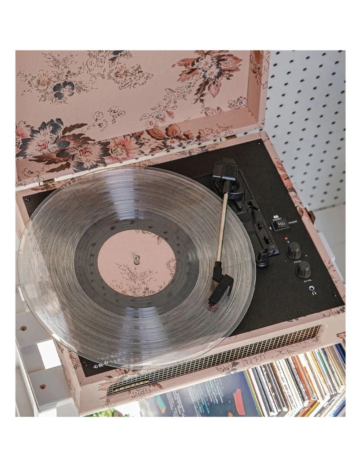 Crosley Voyager Bluetooth Portable Turntable - Floral   Gadhouse Vinyl Rack Bundle - Black image 3