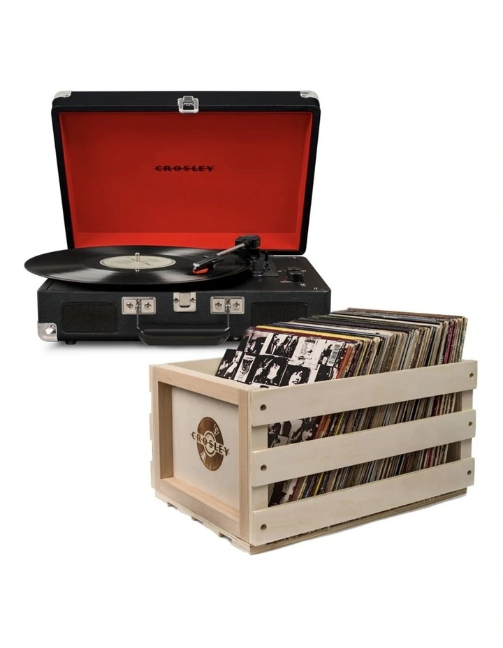 Crosley Cruiser Bluetooth Portable Turntable - Black   Bundled Crosley Record Storage Crate image 1