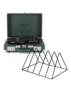 Crosley Cruiser Bluetooth Portable Turntable - Emerald Green   Gadhouse Vinyl Rack Bundle - Black
