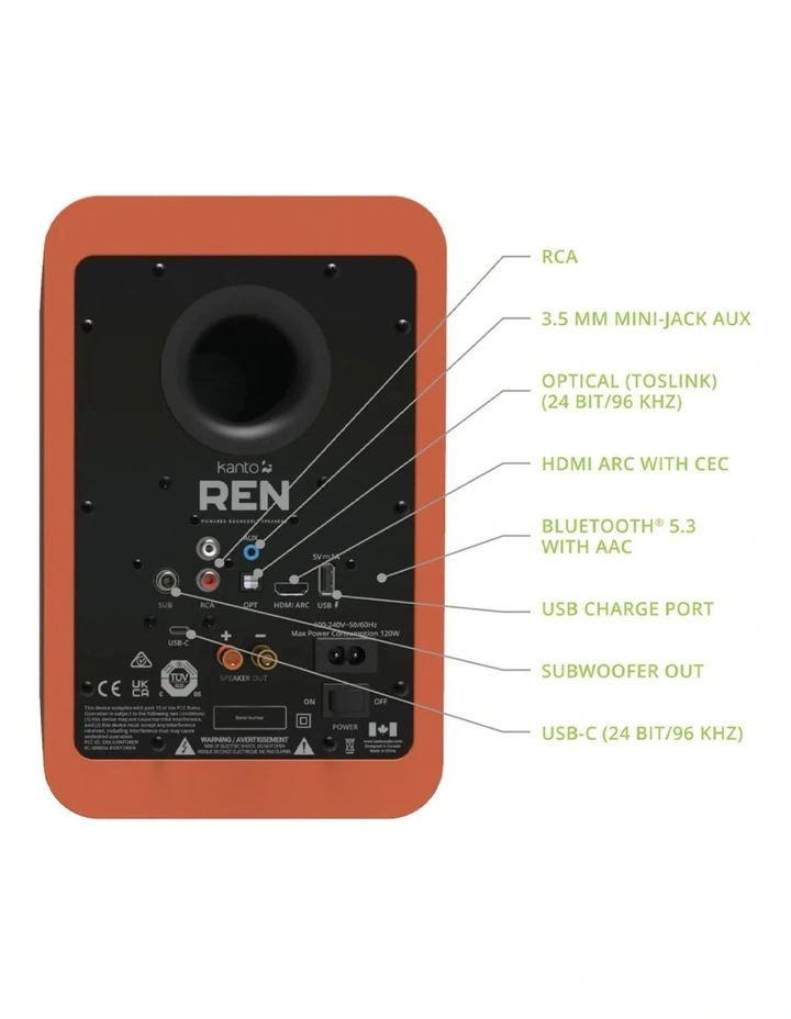 Kanto REN 200W Powered Bookshelf Speakers - Matte Orange image 2