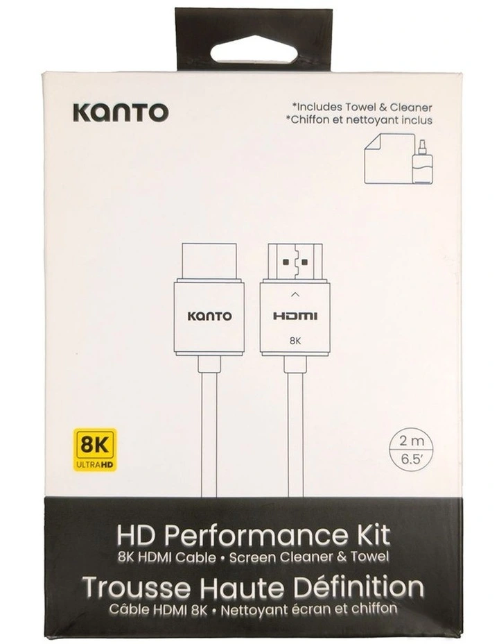 Kanto HD Performance Kit - Screen Cleaner, Microfibre Towel, 8K HDMI Cable, 2mtr image 5