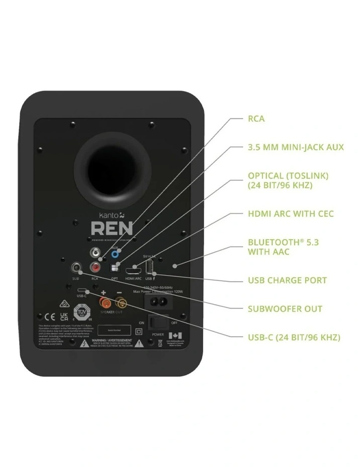Kanto REN 200W Powered Bookshelf Speakers - Matte Black image 2