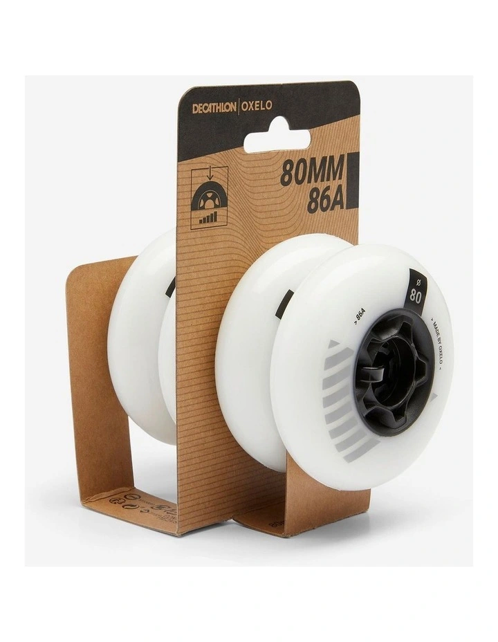 Decathlon | 80 mm 86A Freeride Inline Skating Wheels 4-Pack - White image 2