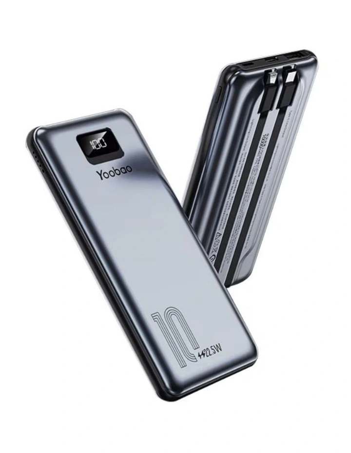 Yoobao LC2 Power Bank 10000mAh with Built-in Lightning and USB-C Cables - Dark Grey image 1