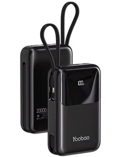 Yoobao Q18 20000mAh Power Bank with Built-in Lightning and USB-C Cables - Black
