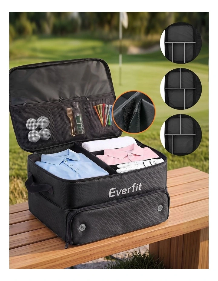 Everfit Golf Trunk Organizer for Car, 2-Tier Golf Storage Bag with Ventilated Shoe Compartment Black image 4