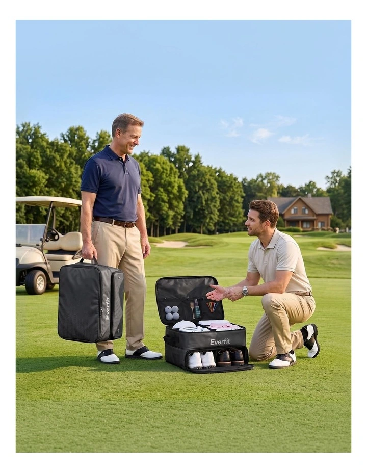Everfit Golf Trunk Organizer for Car, 2-Tier Golf Storage Bag with Ventilated Shoe Compartment Black image 5