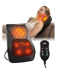 Livemor Heated Traction Massage Pillow 2 Heat Levels 6 Modes Ergonomic Backrest Large
