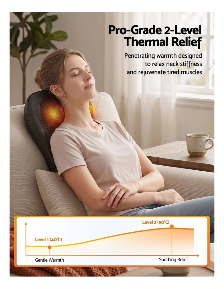 Livemor Heated Traction Massage Pillow 2 Heat Levels 6 Modes Ergonomic Backrest Large image 4