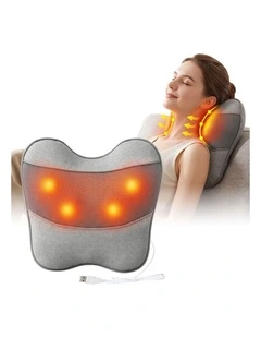 Livemor Heated Massage Pillow USB 3-Speed Lumbar Support Cushion Grey