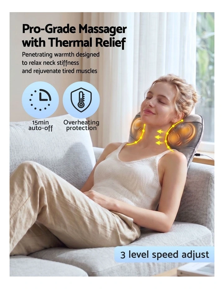 Livemor Heated Massage Pillow USB 3-Speed Lumbar Support Cushion Grey image 4