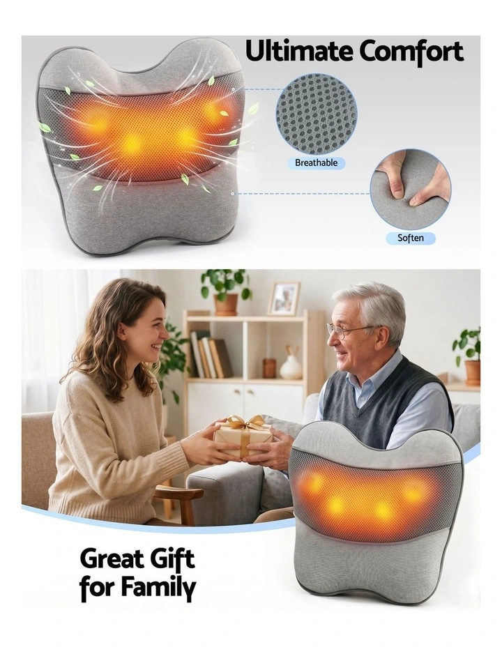 Livemor Heated Massage Pillow USB 3-Speed Lumbar Support Cushion Grey image 5