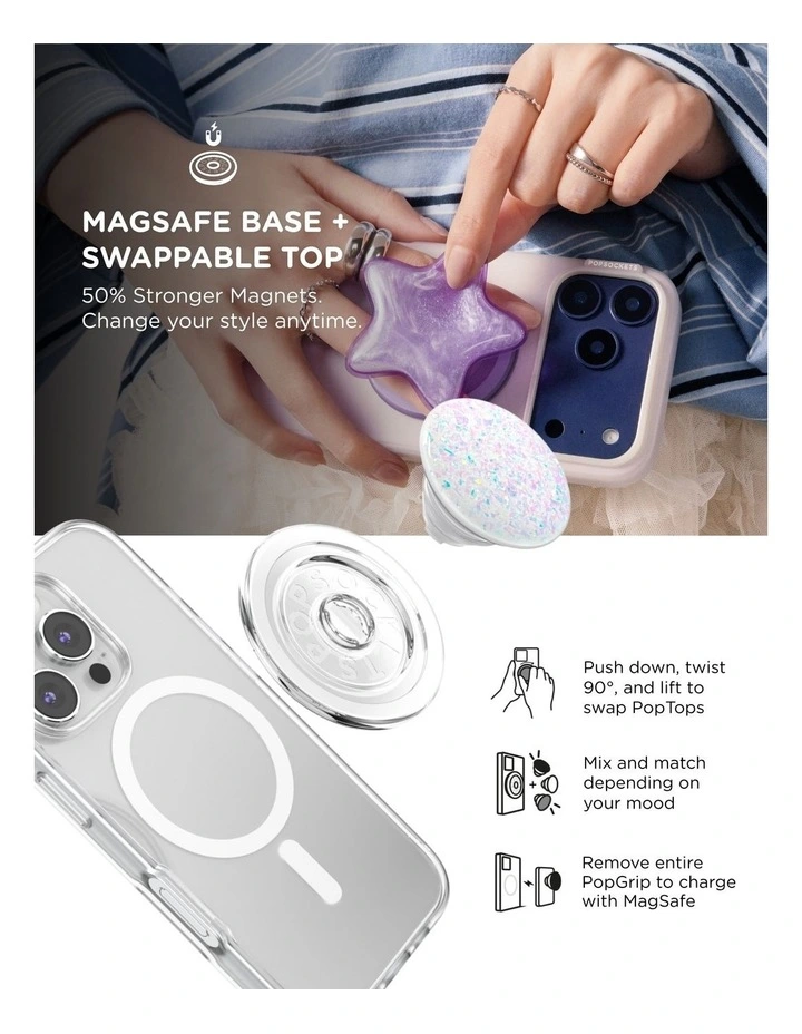 PopSockets MagSafe Phone Grip Magnetic Adapter Ring (Swappable Top) - Iridescent Confetti White image 6