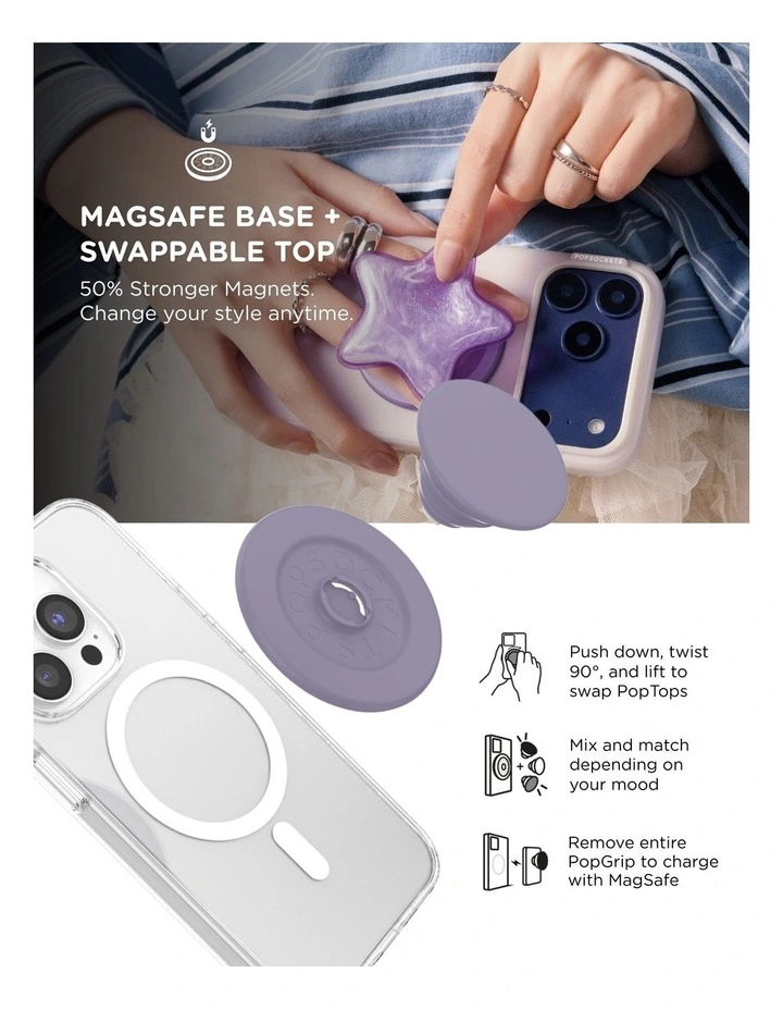 PopSockets PopGrip MagSafe Phone Grip Holder   Magnetic Adapter Ring (Swappable Top) - Dusk image 6
