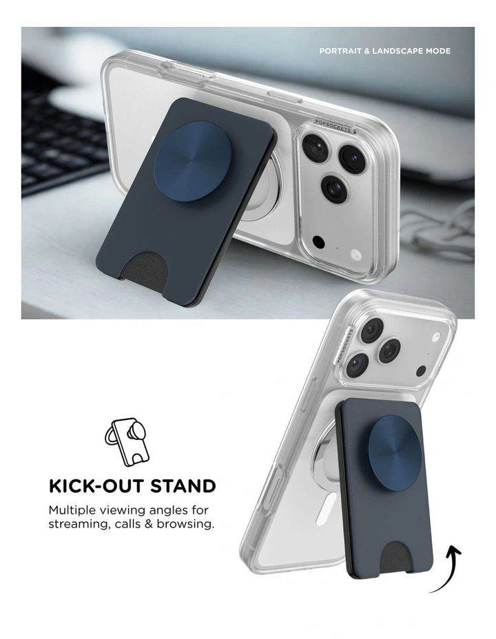 PopSockets PopWallet  Kick-Out MagSafe Phone Grip & Stand (Swappable Top) - Aluminum Navy image 5