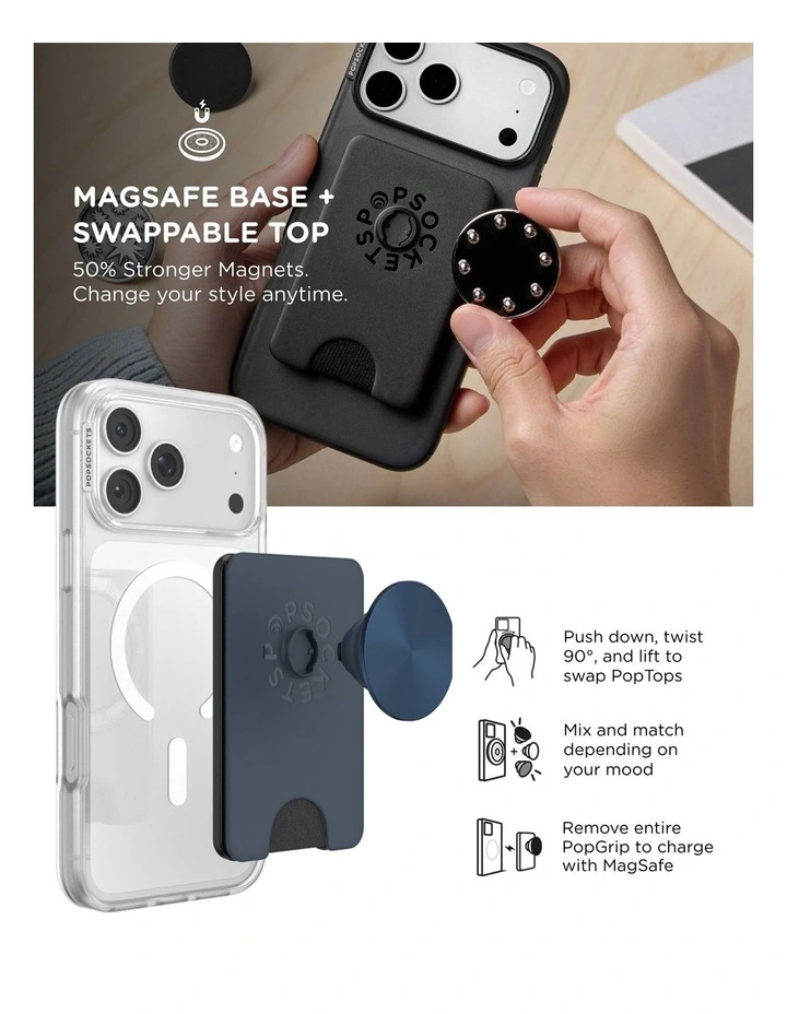 PopSockets PopWallet  Kick-Out MagSafe Phone Grip & Stand (Swappable Top) - Aluminum Navy image 6