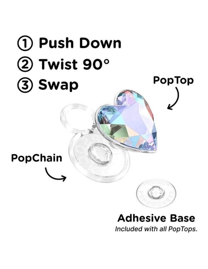 PopSockets PopTop and Chain Lite Phone Grip Holder (Adhesive) - Dichroic Heart Iridescent image 6