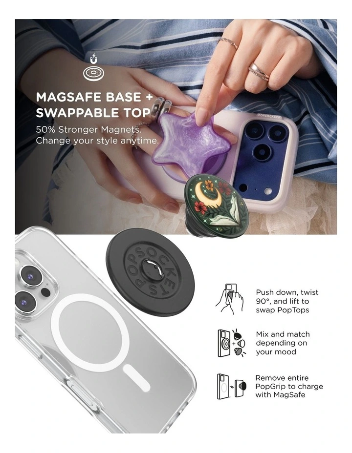 PopSockets PopGrip MagSafe Phone Grip Holder Magnetic Adapter (Swappable Top) - One More Chapter image 6