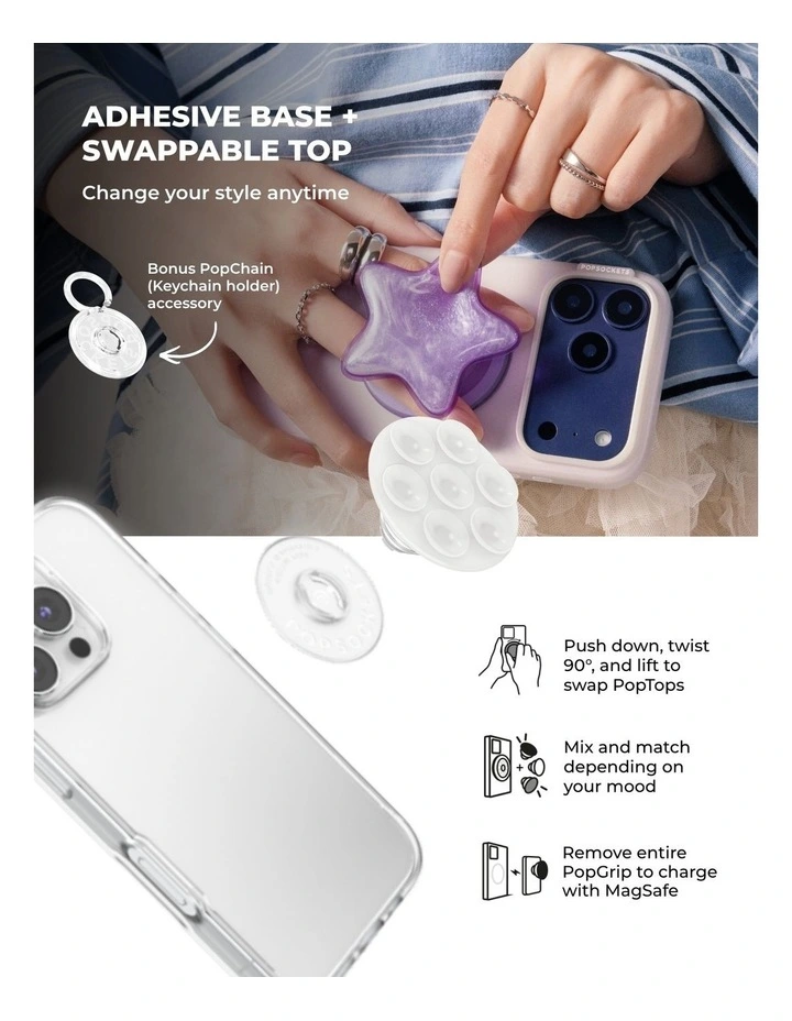 PopSockets PopTop and Chain Lite SuckUp Suction Phone Grip Holder (Adhesive) - Clear image 7