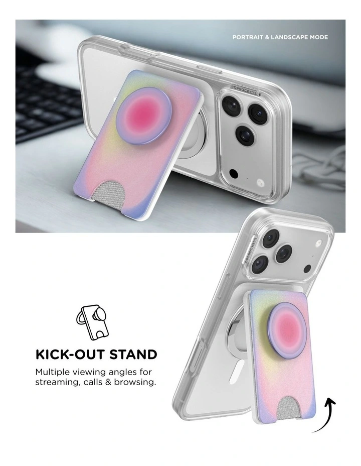 PopSockets PopWallet Kick-Out MagSafe Phone Grip & Stand (Swappable Top) - Aura image 5