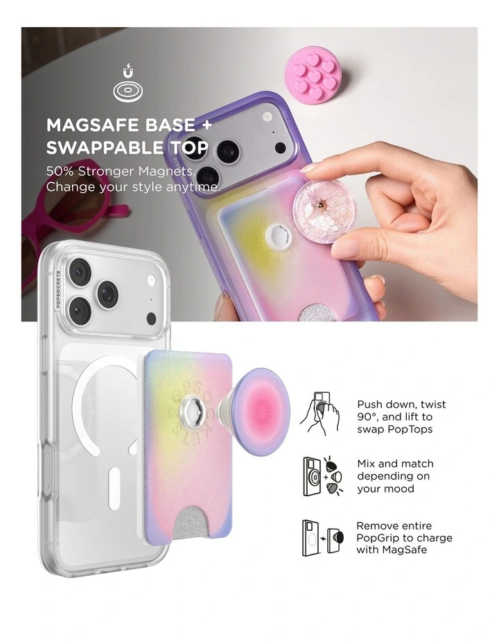 PopSockets PopWallet Kick-Out MagSafe Phone Grip & Stand (Swappable Top) - Aura image 6