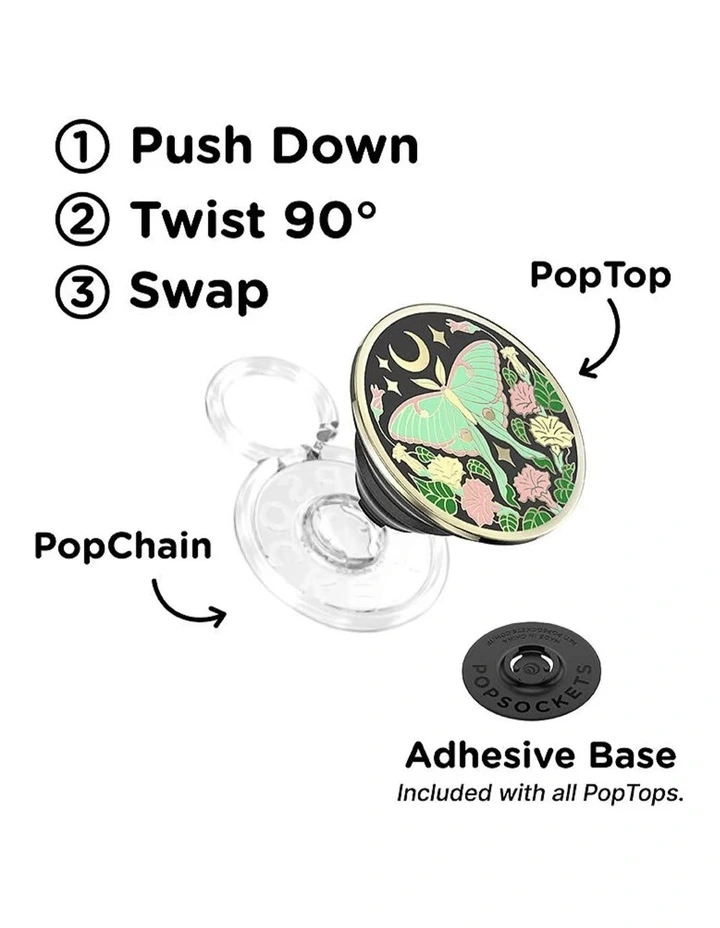 PopSockets PopTop and Chain Lite Phone Grip Holder (Adhesive) - Enamel Luna Moth image 6