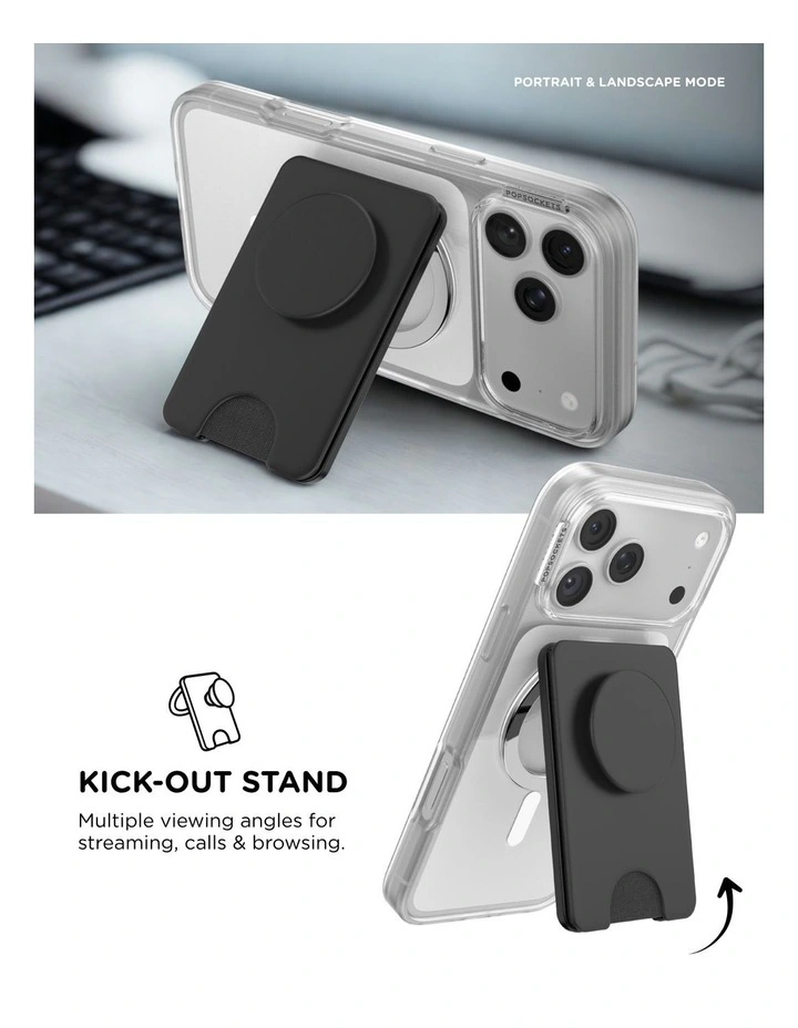 PopSockets PopWallet  Kick-Out MagSafe Phone Grip & Stand (Swappable Top) - Black image 5