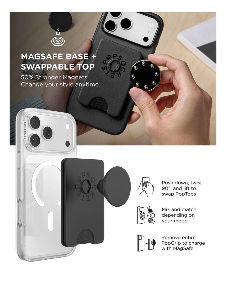 PopSockets PopWallet  Kick-Out MagSafe Phone Grip & Stand (Swappable Top) - Black image 6