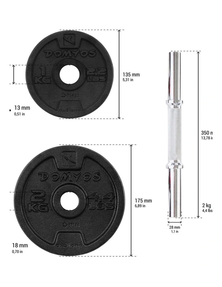 Decathlon | Weight Training 10 kg 80% Recycled Cast Iron Dumbbells Set image 3