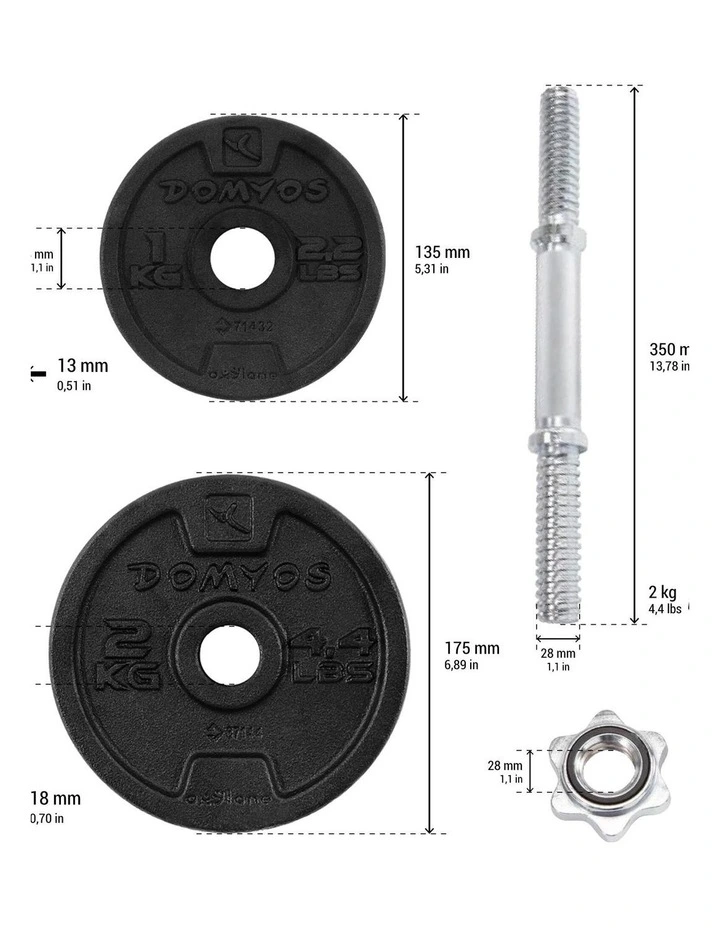 Decathlon | Weight Training 20 kg Partly Recycled Cast Iron Dumbbells Set image 4