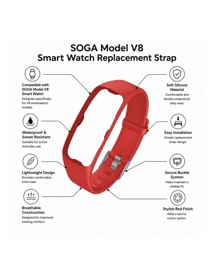 SOGA Red Replacement Strap for V8 Smartwatch image 4