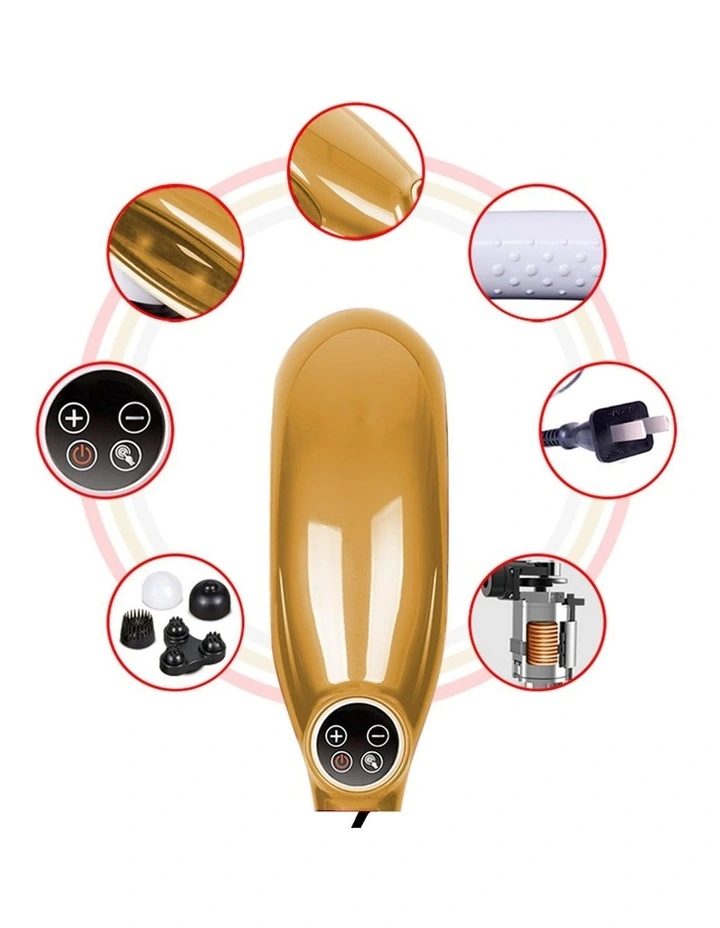 SOGA 6-Head Handheld Body Massager with Red Light Heat - Gold image 2