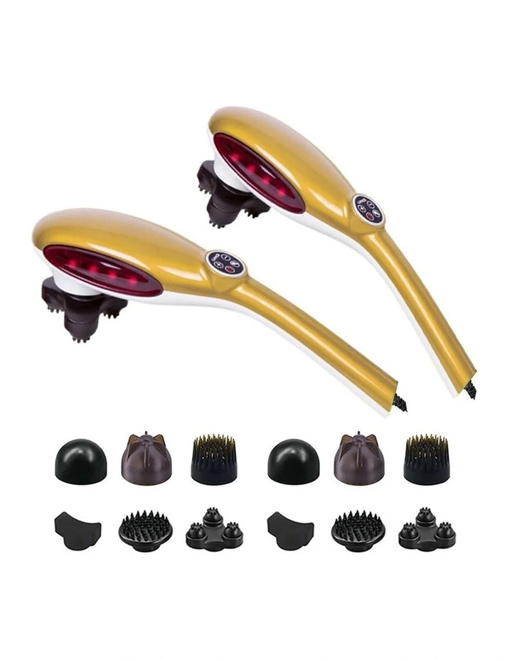 SOGA 2 Pack 6-Head Handheld Body Massagers with Red Light Heat - Gold image 1