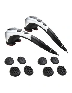 SOGA 2 Pack Dual-Head Handheld Percussion Body Massagers with Heat - Silver
