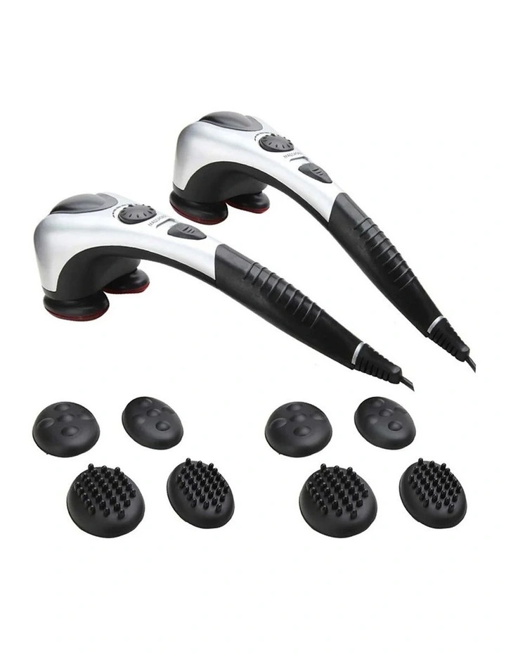 SOGA 2 Pack Dual-Head Handheld Percussion Body Massagers with Heat - Silver image 1