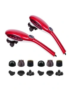 SOGA 2 Pack 6-Head Handheld Body Massagers - Red