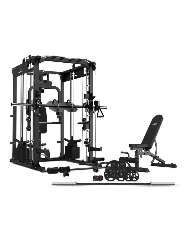 LSG GRK200 with FID Bench, 90kg Olympic Weights - Barbell and Rubber Tri-Grip Plates image 1
