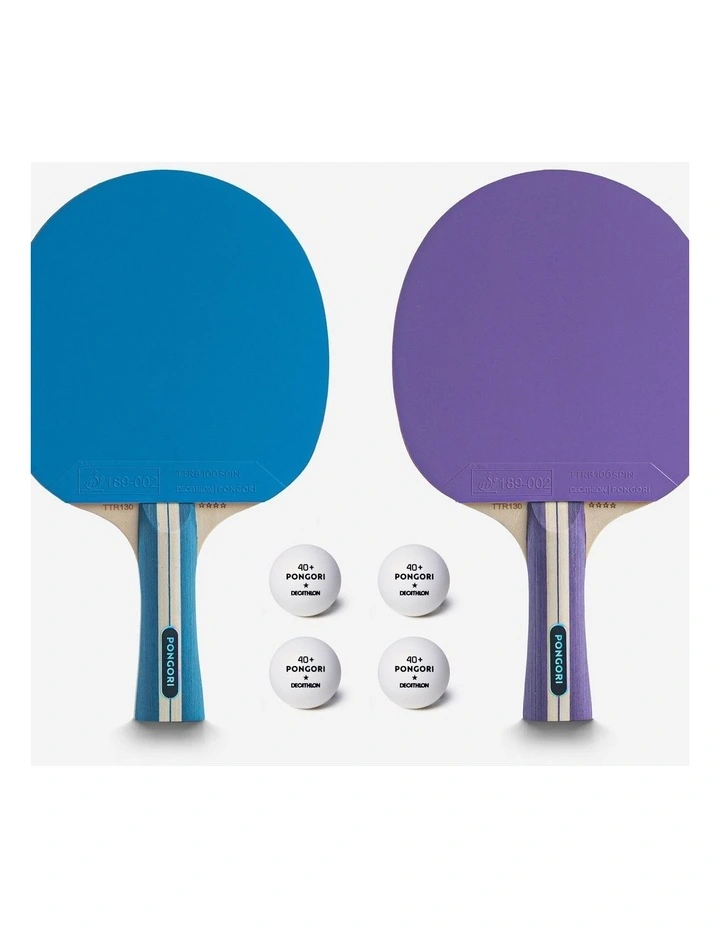 Decathlon | Set of 2 Bats TTR 130 Spin 4* ITTF School/Club Balls - Purple/Blue image 2