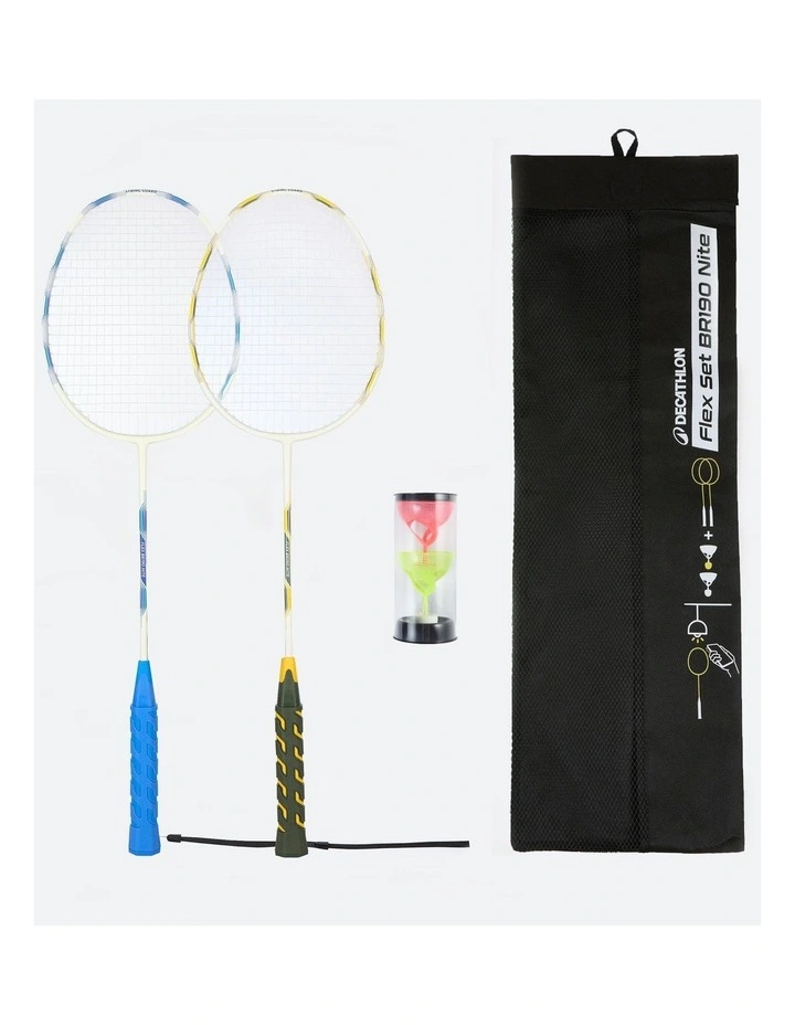 Glow in dark Adult Badminton Racket Set Flex Set BR190 Nite Blue Yellow image 1