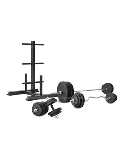 CORTEX 90kg EnduraCast Barbell Weight Set with Weight Tree