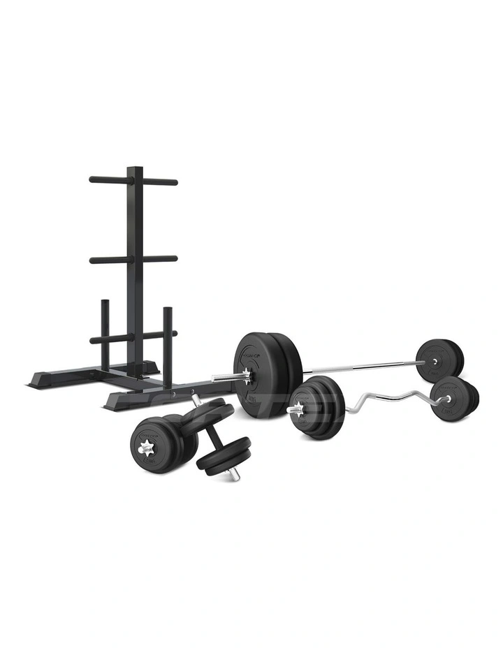 CORTEX 90kg EnduraCast Barbell Weight Set with Weight Tree image 1